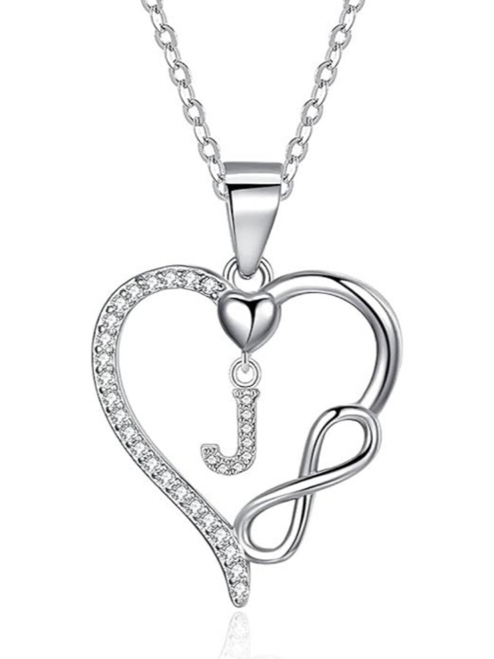 Letter J Dainty 925 Sterling Silver Infinity Heart Initial Necklace